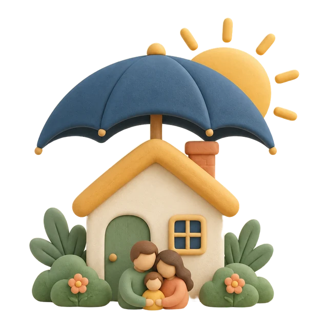 Maison protégée par un parapluie